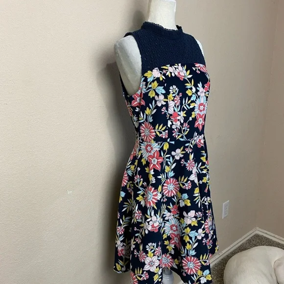 Moulinette Souers Ashbury Corduroy Fit & Flare Blue Floral Print Dress Size 10 - Picture 7 of 11